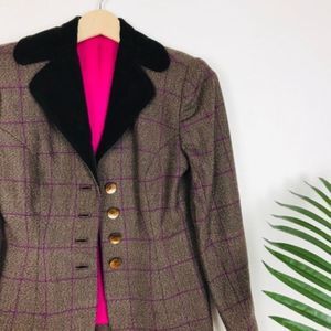 Vintage Peggy Jennings Plaid Velvet Blazer Pink
